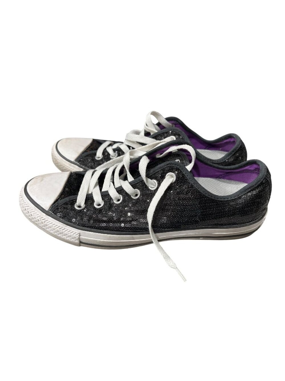 Converse Chuck Taylor All Star Low Top Sneakers Black Sequin Canvas Lace-Up Size